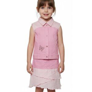 Triconf Linea Rosa Denim Pink Vest & Skirt 2Pc. Set (Size: 60) Made in Italy NWT